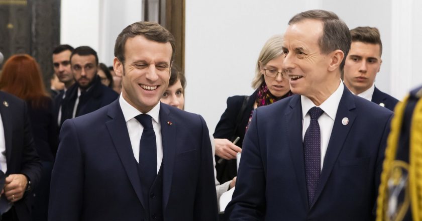 Emmanuel Macron podczas wizyty w polskim Senacie Fot. Marta Marchlewska/ Kancelaria Senatu
