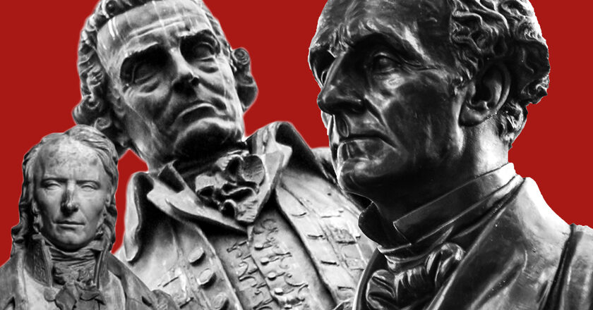 Teoretycy liberalizmu: Benjamin Constant, Adam Smith i John Stewart Mill. Fot. Wikimedia Commons, ed. KP